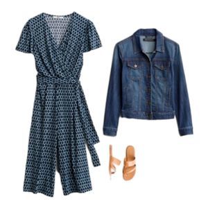 Blue and White Cropped One-Piece Wide Leg Belted Knit Jumpsuit/Pantsuit -  NWOT